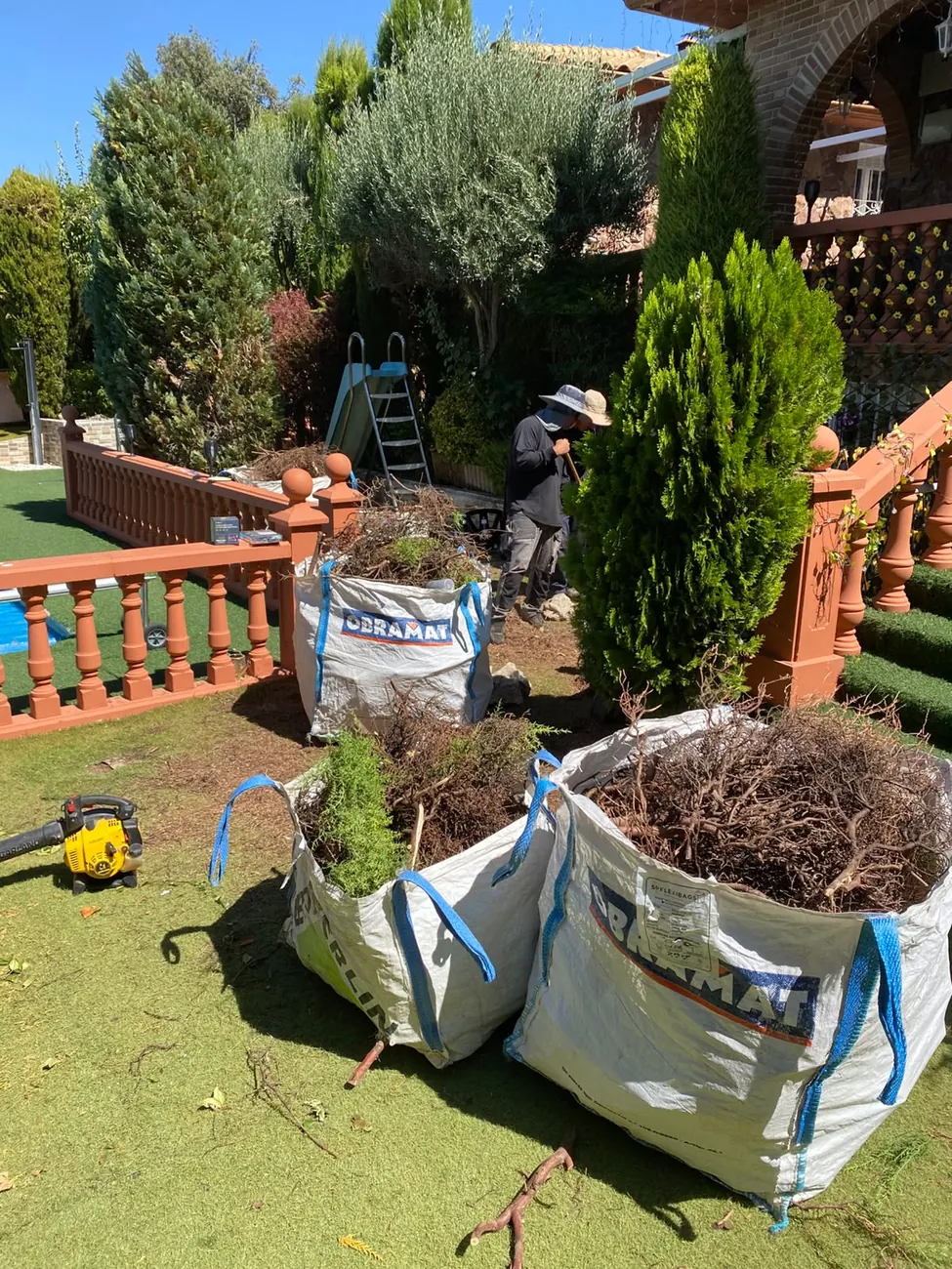 Antes: jardín de chalet con restos de poda y desbroce en Rivas-Vaciamadrid